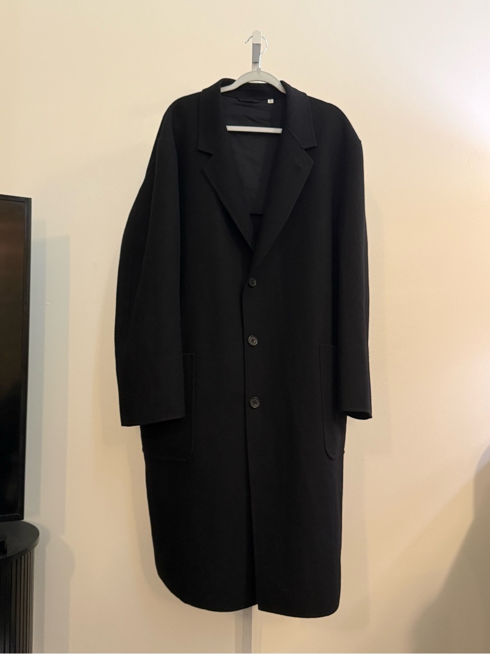 Uniqlo Black Men’s Long Wool blend Trench Coat in Black
